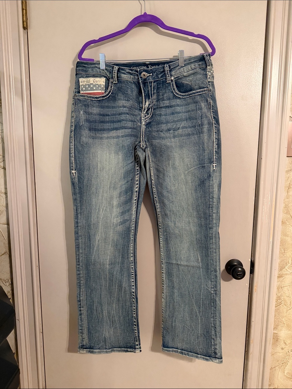 Cowgirl Tuff Washed Blue Straight-Leg Jeans